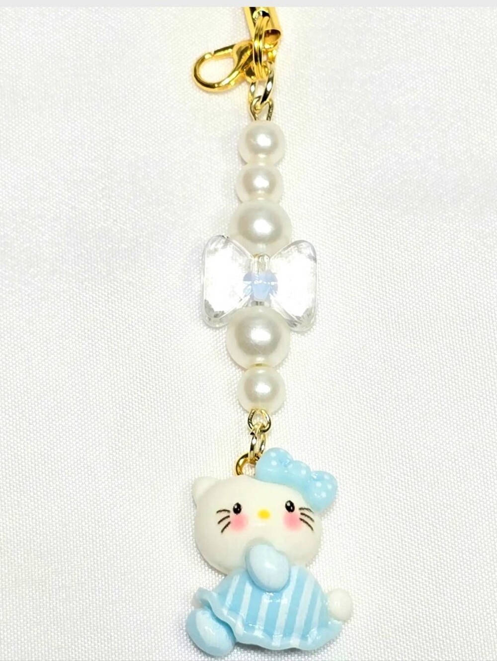 Whimsical Kawaii Hello Kitty Flat Back Pastel Blue Keychain or Phone Bag Charm